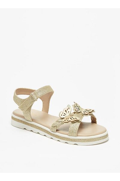 Flora Bella by Shoexpress Glittered Butterfly Applique Cross-Strap Sandals with Hook and Loop Closure