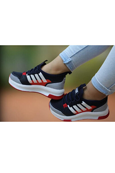 BOUIS Çocuk Unisex Fosforlu Günlük Lacivert Kırmızı Rahat Nefes Alan Triko Esnek Hafif Şık Sneaker