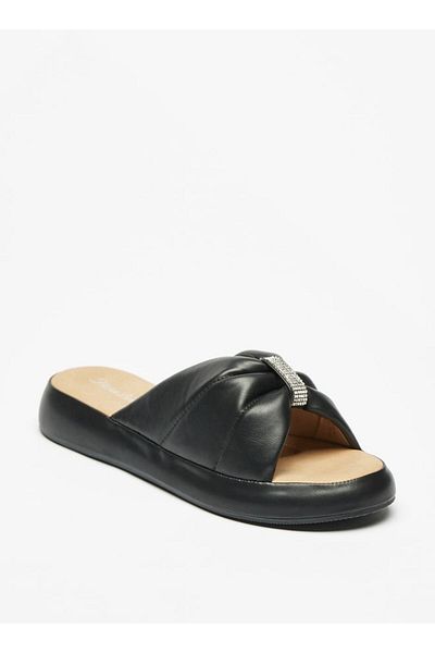 Flora Bella by Shoexpress Flora Bella Textured Slip-On Slides with Embellished Detail