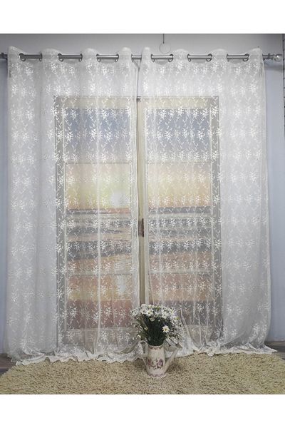 Evcimenhome Rustic Tulle Embroidered Greek Ground Capsule Eyelet