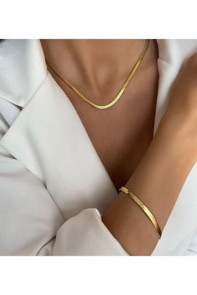 ZR Accessory Paslanmaz Kararmaz Özel Seri Altın Renk Çelik Kaplama İtalyan Zincir Kolye ve Bileklik
