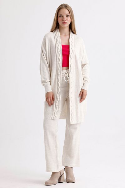 MD trend Long Oversize Women's Knitwear Set - Knitted Detailed Cardigan and Trousers