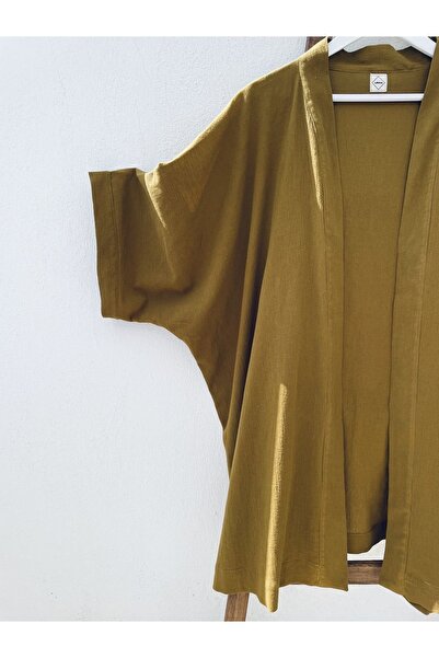 LeBohas قماش كيمونو نسائي من القطن الطبيعي باللون الأخضر الزيتوني