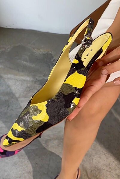 EMIENZA Ros Kamuflaj Desen Pino Topuk Sivri Burun