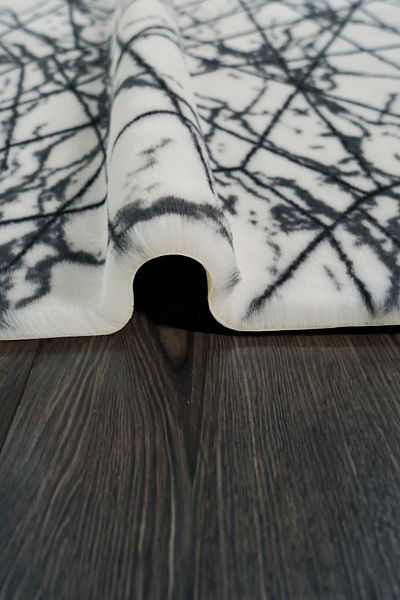 Prizma 2-Piece White Bathroom Rug and Mat - Marble, Non-Slip, Washable (60X100) (50X60)