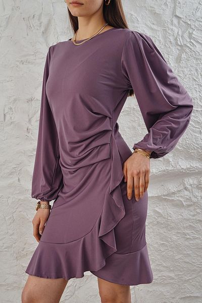 LİVE SPORT Dusty Rose Sandy Fabric - Flounced μακρυμάνικο γυναικείο φόρεμα
