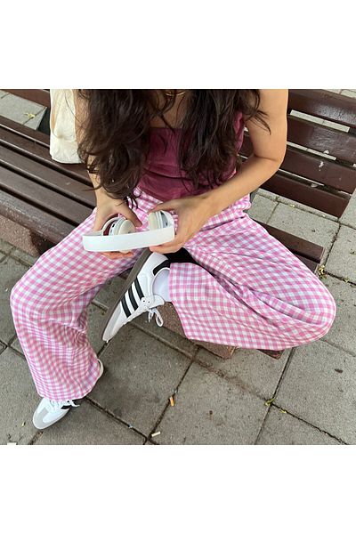 Moide Straight Leg Linen Blended Gingham Trousers