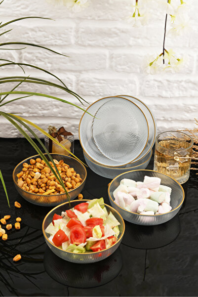 ANGDESİGN Angdesign Selen Glass Serving Bowl Set of 6 - Round and Gold Gilt, 14 Cm