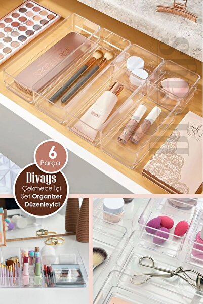 DİVAYS Ayarlanabilir Çekmece Içi Düzenleyici Set 6 Parça Takı Ve Makyaj Kutus...