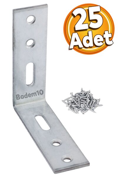 Badem10 Mobilya Eşya Dolap Duvara Sabitleme Köşebent Bağlantı Aparatı L Demiri Gönye 65x65x20 Mm 25 Adet