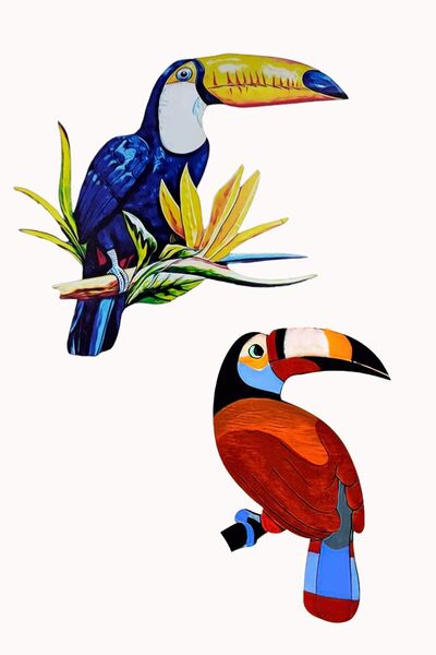 Genel Markalar Ahşap Tukan Kuşu - Ahşap Ağaç üstünda Tukan Kuşu Duvar Dekoru