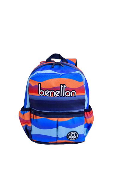United Colors of Benetton Geantă de grădiniță de camuflaj albastru pentru băiat - scris Benetton