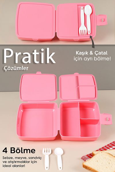 Meleni Baby 2 Tiers Pink Children's Lunch Box - Student School Food Carrying Container