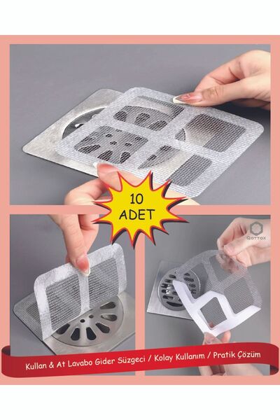 Qottox 10 Tane, Banyo Gider Süzgeci, Paslanmaz Lavobo Süzgeci, Gider Kapağı, Sinekli, Böcek Önleyici