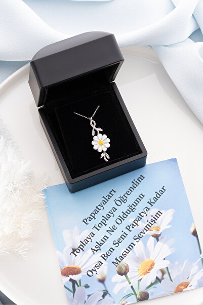 Silvano Jewelry 925 Ayar Gümüş Mineli Dönen Papatya Kolye