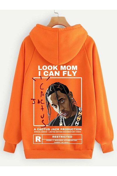 DEEPSENCE Orange Cactus Printed Unisex Hooded Sweatshirt
