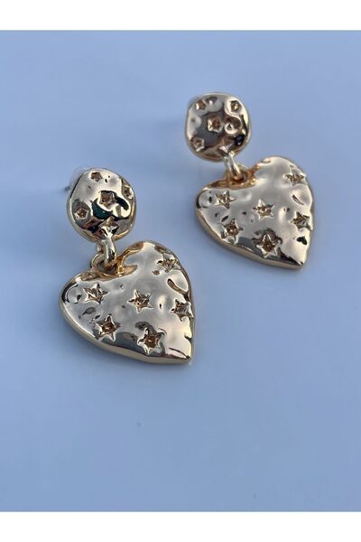 Lavian Accessories Gold Renk Double Puffy Heart Küpe