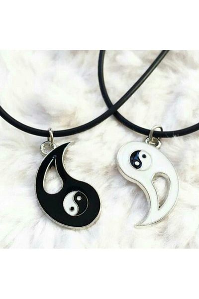 AlpCollection Binary Ying Yang Best Friends Bff Metal Faux Leather String Necklace
