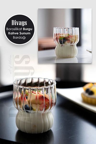 DİVAYS Heat Resistant Borosilicate Layered Auger Shaped Glass | Coffee and Presentation Cup - 1 Piece