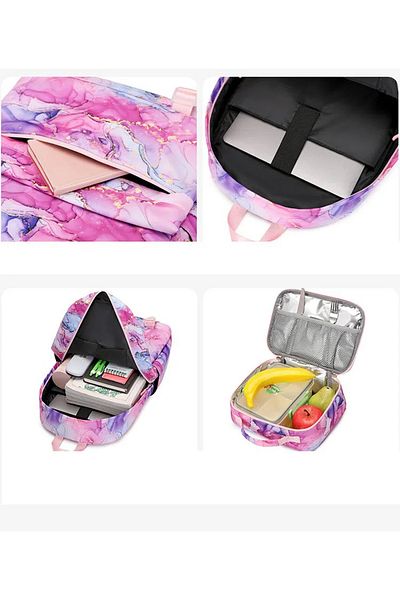 Go Veform Set de 2 genți de școală pentru fete Cutie de prânz + Rucsac cu compartiment pentru laptop Fuchsia OSÇ2205-2