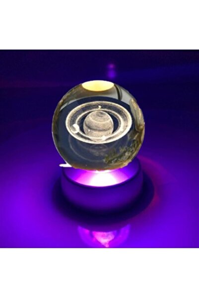 racoonco Kristal Cam Küre Renk Değiştiren LED Işıklı Gece Lambası Satürn Deko...