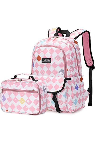 Go Veform Set de genți de școală roz din 2 piese pentru fete - Rucsac cu compartimente pentru nutriție și laptop OSÇ2203-2