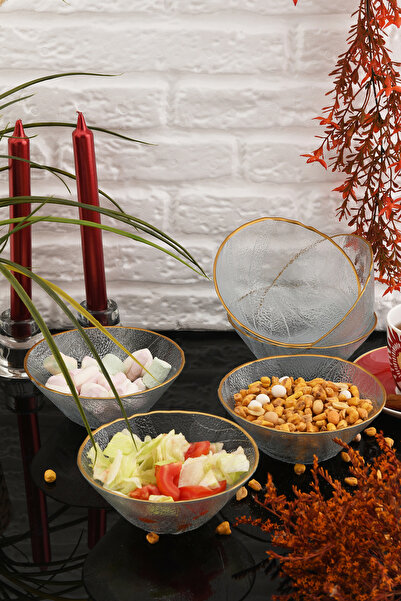 ANGDESİGN Angdesign Esila 6-piece Gold Gilt Glass Serving Cut - 14 Cm