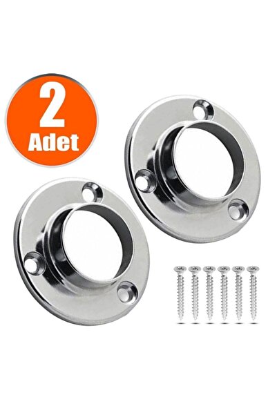 Badem10 Mobilya Boru Askı Flanşı Krom Daire Dolap Içi Gardırop Elbise Askı Borusu Aparatı Elemanı (2 ADET)