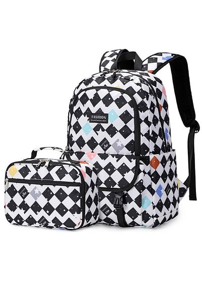 Go Veform Set de 2 genți de școală pentru fete - rucsac cu cutie de prânz și compartiment pentru laptop, negru OSÇ2203-2