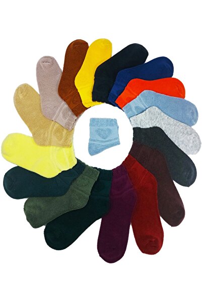 Meguca Socks Kadın Kışlık Karışık Renkli Bambu Kalp Desenli Havlu Çorap Seti 4 Çift