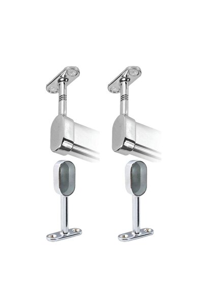 Badem10 Mobilya Boru Askı Flanşı Krom Oval Kapalı Dolap Içi Elbise Askılık Borusu Aparatı (2 ADET)