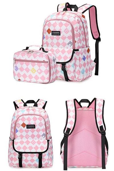 Go Veform Set de genți de școală roz din 2 piese pentru fete - Rucsac cu compartimente pentru nutriție și laptop OSÇ2203-2