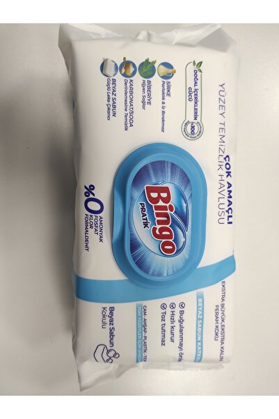 Bingo PRATİK ÇOK AMAÇLI YÜZEY TEMİZLİK HAVLUSU 96'LI BEYAZ SABUN KATKILI