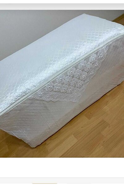 AYHOME Clasy Amber Iğne Oyalı Incili Saten Krem Yorgan Hurcu Kapitoneli Çeyiz...