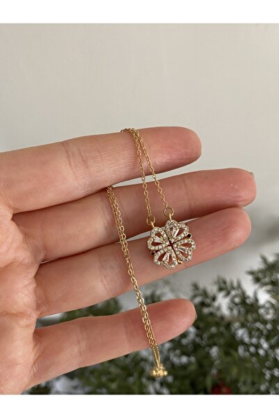 ACCESSORIES WORLD Çelik Zirkon Taşlı Mıknatıslı Gold Renk Kalp Kolye