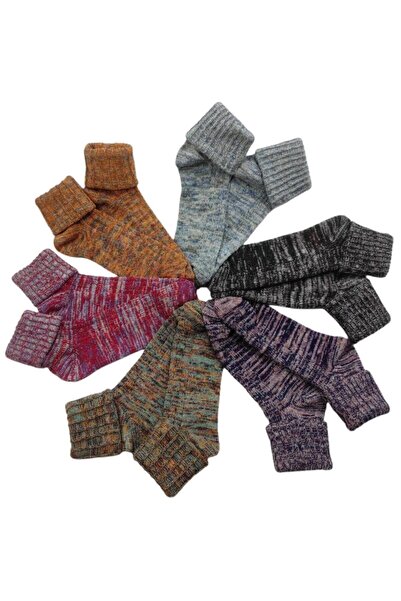 Meguca Socks Kadın Kışlık Pamuklu Renkli Bot Çorabı 6'lı Paket