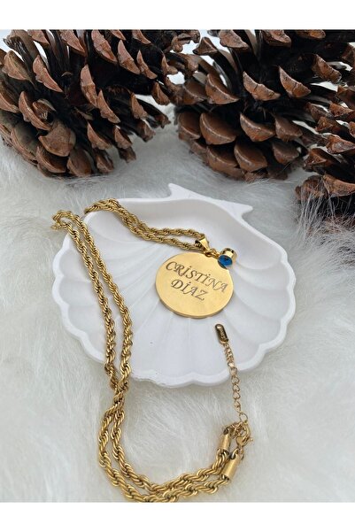 Genel Markalar Kişiye Özel Madalyon Plaka Isim Yazılı Çelik Burgu Kolye