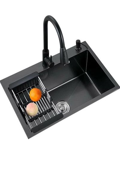 ALMAYA TOOLS Almaya Chrome Countertop Black Kitchen Sink 304- 60*45