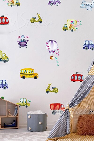 MSticker Πολύχρωμο σετ αυτοκόλλητων για παιδικό δωμάτιο με αυτοκίνητο λεωφορε...