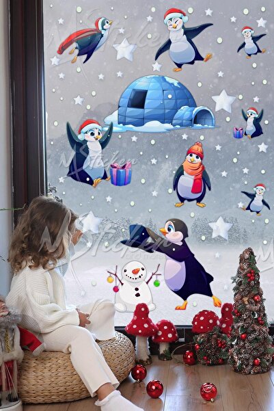 MSticker Sevimli Penguenler Kutup Macerası Kış Konseptli Yeni Yıl Yılbaşı Sti...