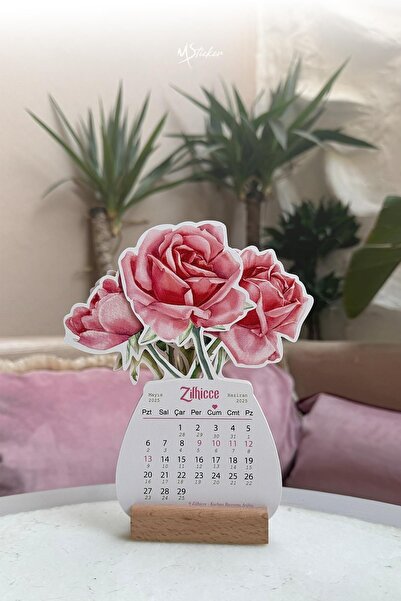 MSticker Hicri Takvim Güncel Ahşap Ayaklı Gül Figürlü 12 Yaprak Özel Tasarım Takvim 2025 Haziran - 2026 Mayıs