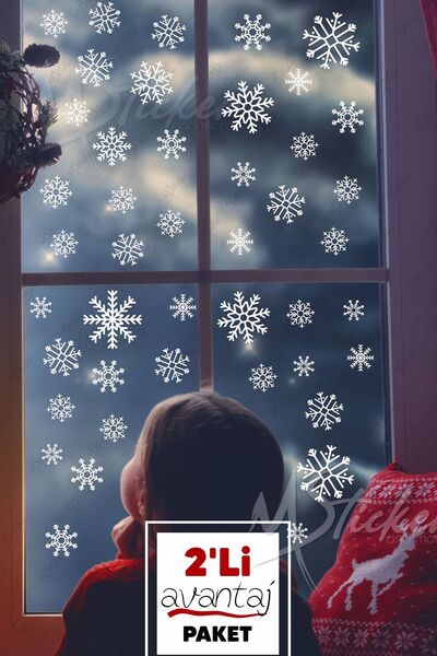 MSticker مجموعة ملصقات ندفة الثلج للعام الجديد - عبوتين 84 قطعة، جميع الأسطح