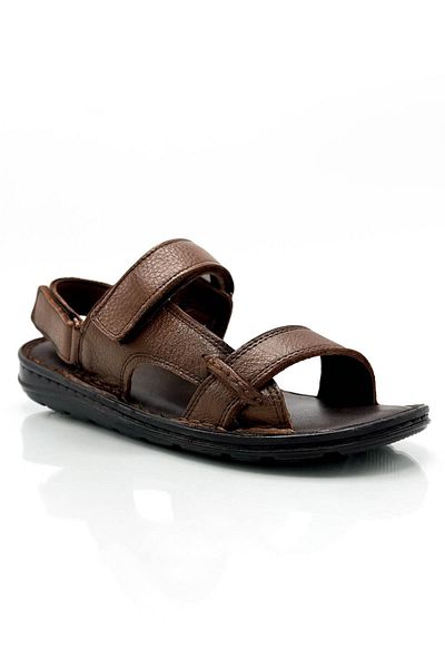 Moda Lalin Ανδρικά σανδάλια Velcro από γνήσιο δέρμα σε καφέ σύριγγα