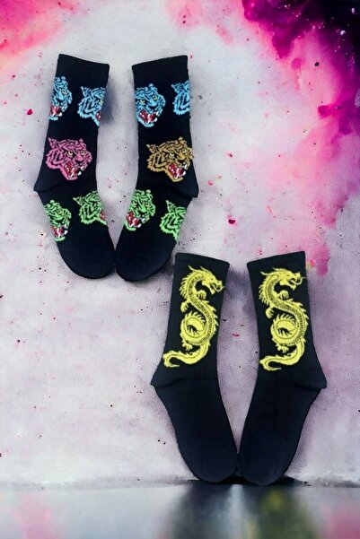 ZEYZEY MONKEY Set of 2 Tiger and Dragon Pattern Socks