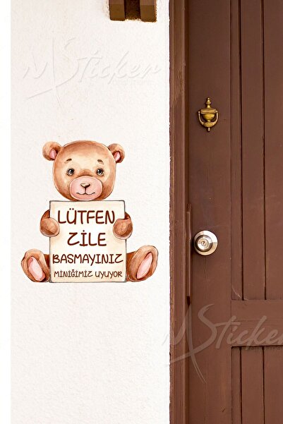 MSticker Ayıcıklı Lütfen Zile Basmayınız Kapı Zil Sticker 15x14 Cm