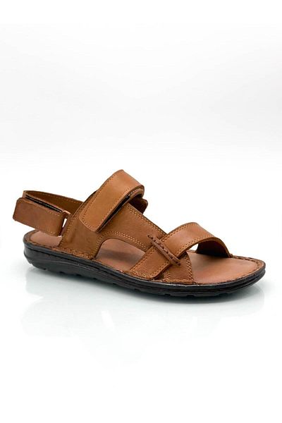 Moda Anna Ανδρικά σανδάλια από γνήσιο δέρμα Velcro καφέ