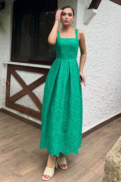 Seda Yalçın Atelier Green Embroidery Dress - Hanger Detailed