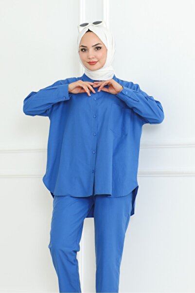 Bestenur Indigo Shirt and Trousers Set - 1057