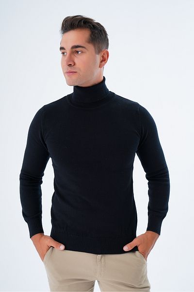 Trist Star Pulover negru pentru bărbați, din bumbac, cu gât țesut