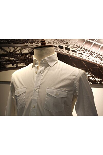 Chamis SlimFit Beyaz Poplin Resort Yaka Çift Cepli Spor Gömlek